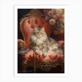 Sleepy Cat On A Throne Rococo Style 2 Art Print