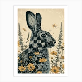 Checkered Giant Blockprint Rabbit Illustration 3 Art Print