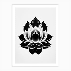 Lotus Flower, Buddhist Symbol Black And White Geometric 3 Art Print