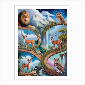 Lions And Deer Art Art Print