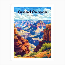 Grand Canyon Arizona Hiking Trail Digital Travel Illustration Art Print