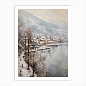 Vintage Winter Painting Lake Como Italy Art Print