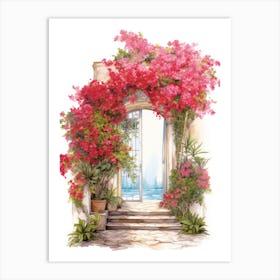 Amalfi, Italy   Mediterranean Doors Watercolour Painting 3 Art Print