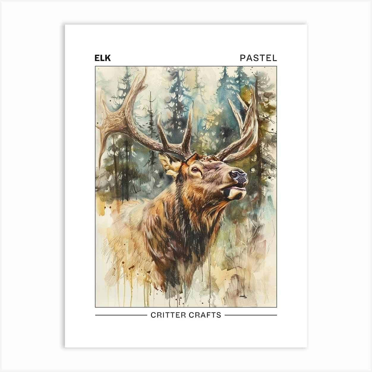 Elk Pastel Watercolour 2 Poster Art Print by Critter Crafts