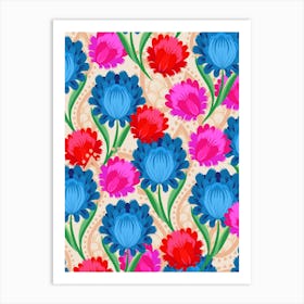 Stylised Floral Red & Blue Art Print