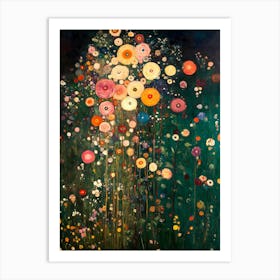 Flowers In The Dark Klimt Inspired Art Print