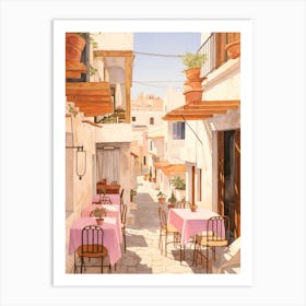 Mykonos Greece 2 Vintage Pink Travel Illustration Art Print
