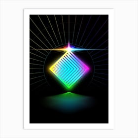 Neon Geometric Glyph in Candy Blue and Pink with Rainbow Sparkle on Black n.0358 Art Print