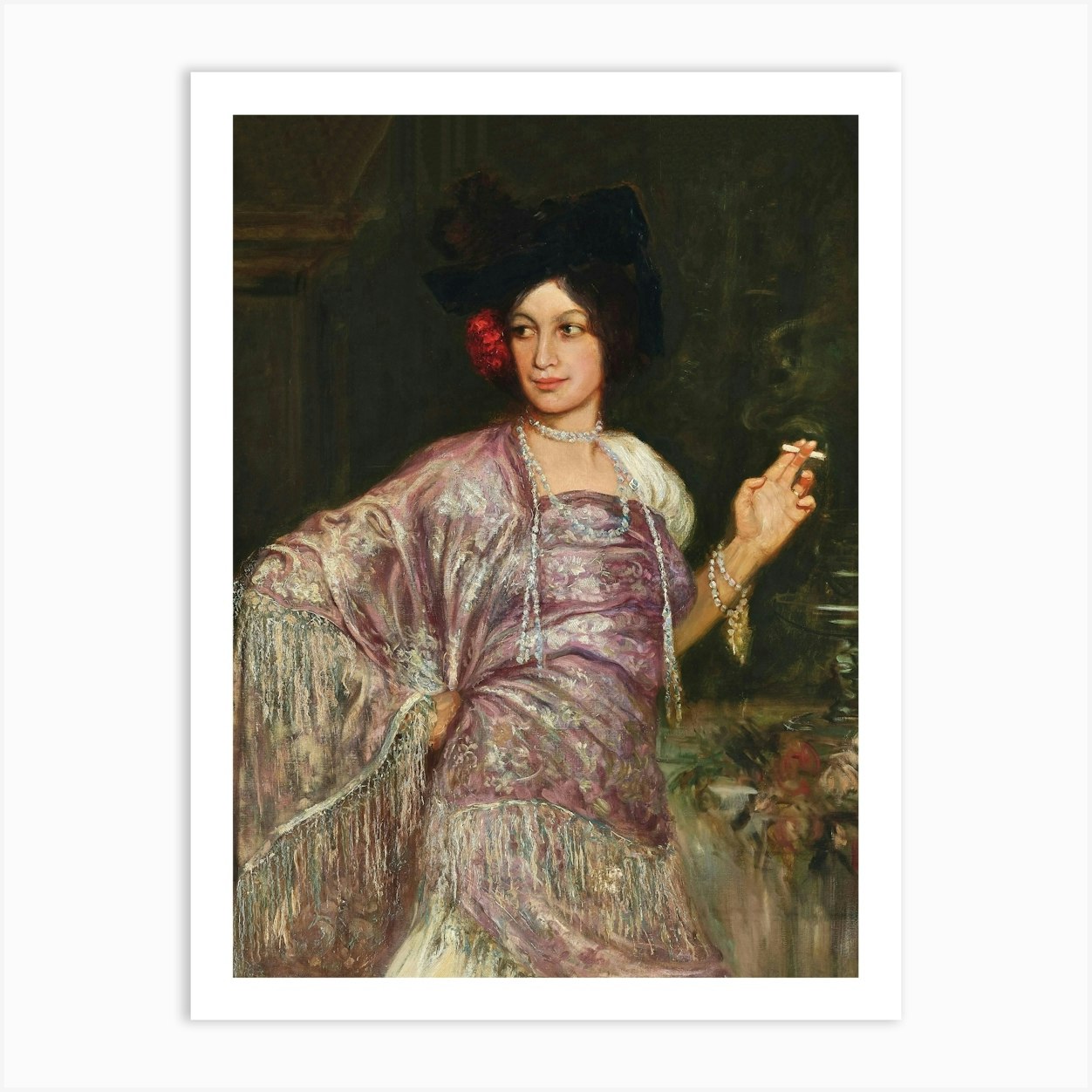 Lady In A Purple Dress, Señorita With a Cigarette, Vintage Woman Art Art Print by Vibrant Vintage