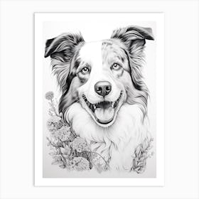 Border Collie Dog, Line Drawing 4 Art Print