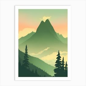 Misty Mountains Vertical Composition In Green Tone 190 Art Print