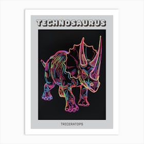 Neon Triceratops Line Illustration 2 Poster Art Print