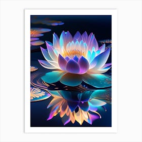 Blooming Lotus Flower In Lake Holographic 4 Art Print