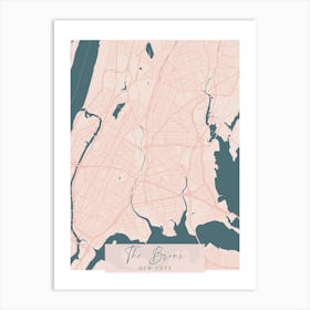 The Bronx New York Pink and Blue Cute Script Street Map Art Print