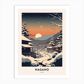 Winter Night  Travel Poster Nagano Japan 2 Art Print