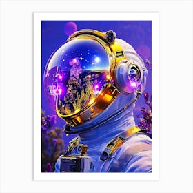 Space Man With Purple Flowers Art Print