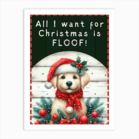 Christmas Dog Green Sign Art Print