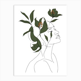 Woman With Leaves On Her Head Art Print