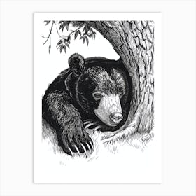 Malayan Sun Bear Laying Under A Tree Ink Illustration 4 Art Print