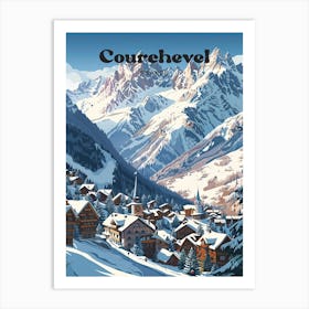 Courchevel France Snow Mountain Travel Illustration Art Print