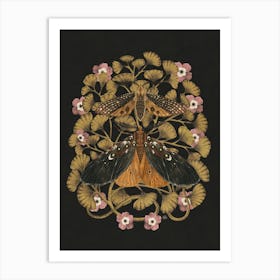 Moths And Maidenhair Fern At Night Art Print