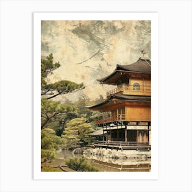 Kinkaku Ji Golden Pavilion Japan Mid Century Modern Art Print