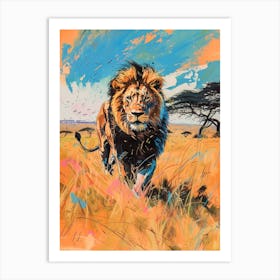 Masai Lion Hunting In The Savannah Fauvist Painting 3 Art Print