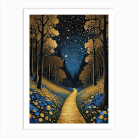 Starry Night Forest By Klimt Style (10) Art Print