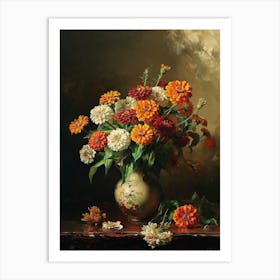 Baroque Floral Still Life Zinnia 2 Art Print