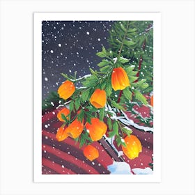 Winter Scene With Orange Flowers Art Print