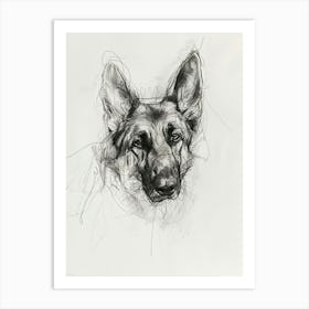 German Shepherd Dog Charcoal Line 2 Art Print