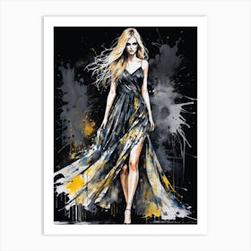 Fashion Girl In Black Dress Art Print