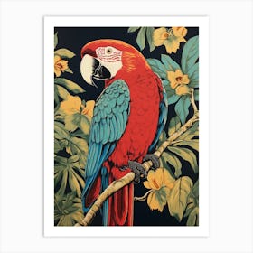 Vintage Bird Linocut Macaw 4 Art Print