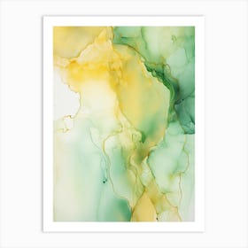 Green, White, Gold Flow Asbtract Painting 4 Art Print