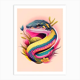 Western Hognose Light Snake Tattoo Style Art Print