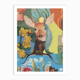Deer Bull Flower Collage Art Print