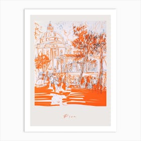 Pisa Italy Orange Drawing Poster Art Print