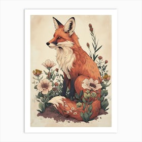 Amazing Red Fox With Flowers 6 Art Print