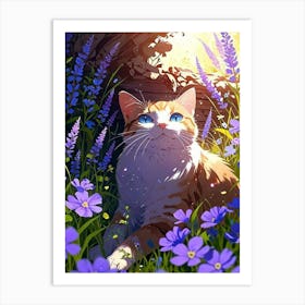 Cat In Flowers Art Print