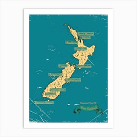 Vintage New Zealand Map Art Print