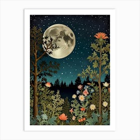 Moonlight In The Woods Style William Morris Art Print 9 Art Print