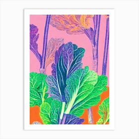 Bok Choy 3 Risograph Retro Poster vegetable Art Print