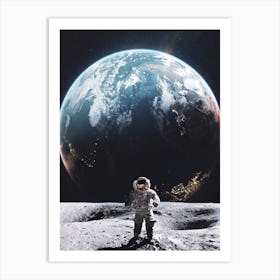 Astronaut Walking On The Moon Earth View Art Print