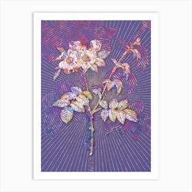 Geometric White Flowered Rose Mosaic Botanical Art on Veri Peri n.0073 Art Print