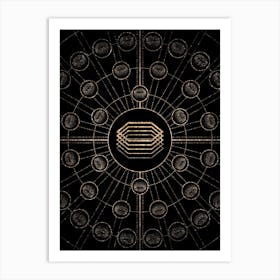Geometric Glyph Radial Array in Glitter Gold on Black n.0239 Art Print