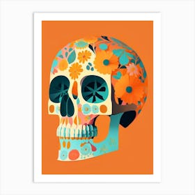 Skull With Floral Patterns Orange Paul Klee Art Print