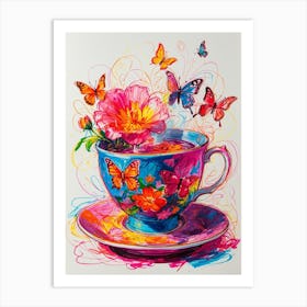 Tea Cup With Butterflies Art Print