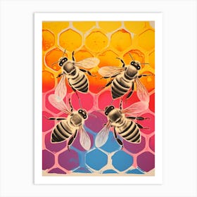Honey Comb Colour Pop Bees 3 Art Print