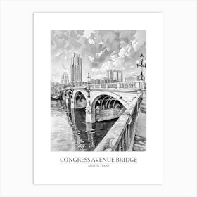 Congress Avenue Bridge Austin Texas Black And White Drawing 3 Poster Art Print