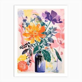 Colourful Flower Still Life Risograph Style 12 Art Print